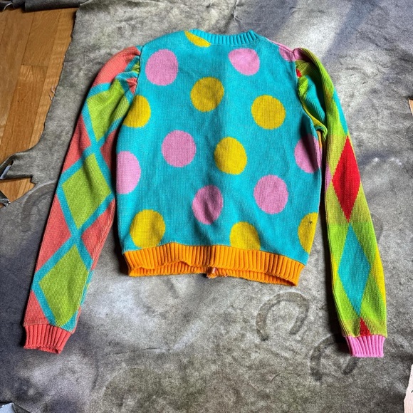 70s Betsey Johnson alley cat retro clown doll colorful polka dot knit cardigan - Picture 5 of 7
